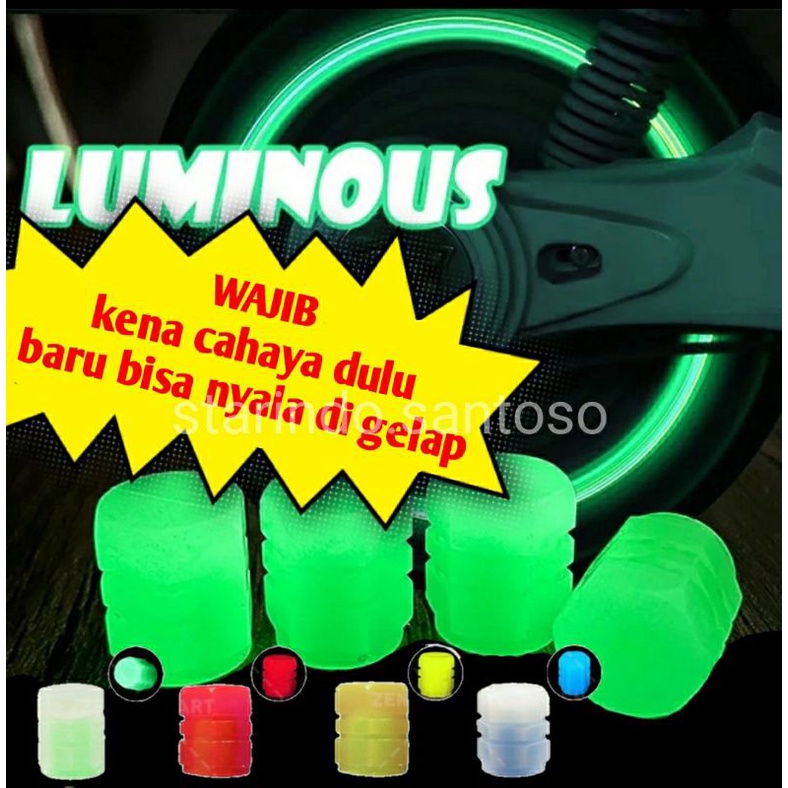 TUTUP PENTIL RODA sepeda ban motor mobil glow in the dark luminous neon