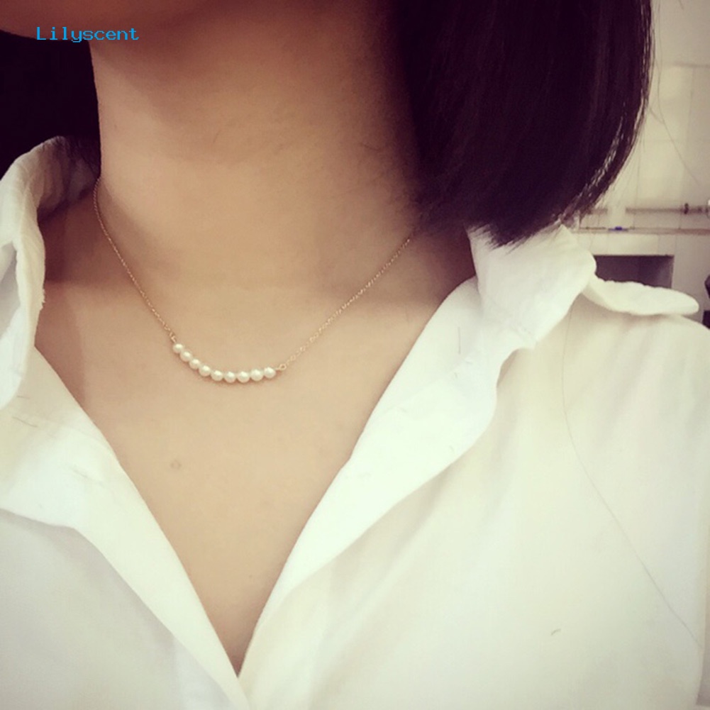 [LS] Fashion Wanita Sederhana Perhiasan Hadiah Liontin Mutiara Rantai Choker Kalung