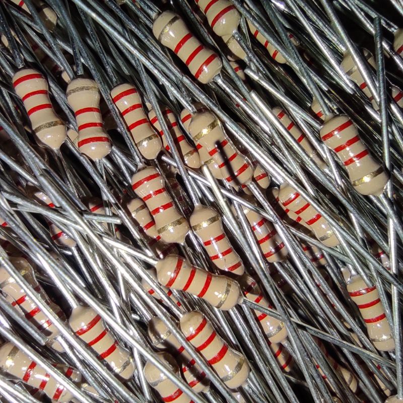 100pcs Resistor 2K2 1/4W Taiwan Carbon Film Kaki Tebal 2.2K 2,2K Audio 1/4watt 1/4 watt w 0.25w 0.25