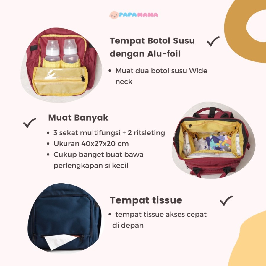 Papamama Diaper Bag Clio Dual Tone &amp; Solid Premium Quality Original - Tas Perlengkapan Bayi