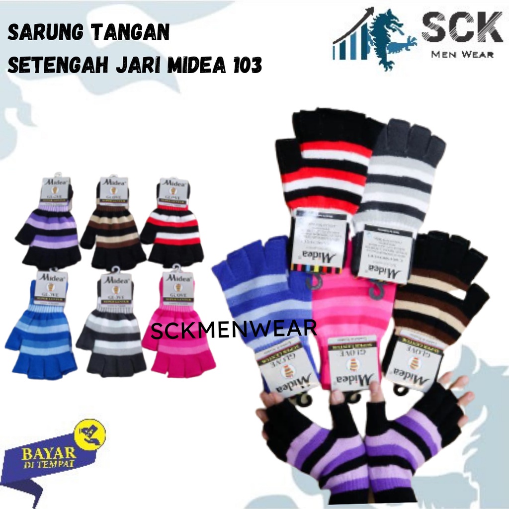 Sarung Tangan MIDEA 1/2 Jari 103 Strip WARNA / Kaos Tangan Dewasa MIDEA 1/2 JARI STRIP 103 / Perlengkapan Otomotif - sckmenwear GROSIR