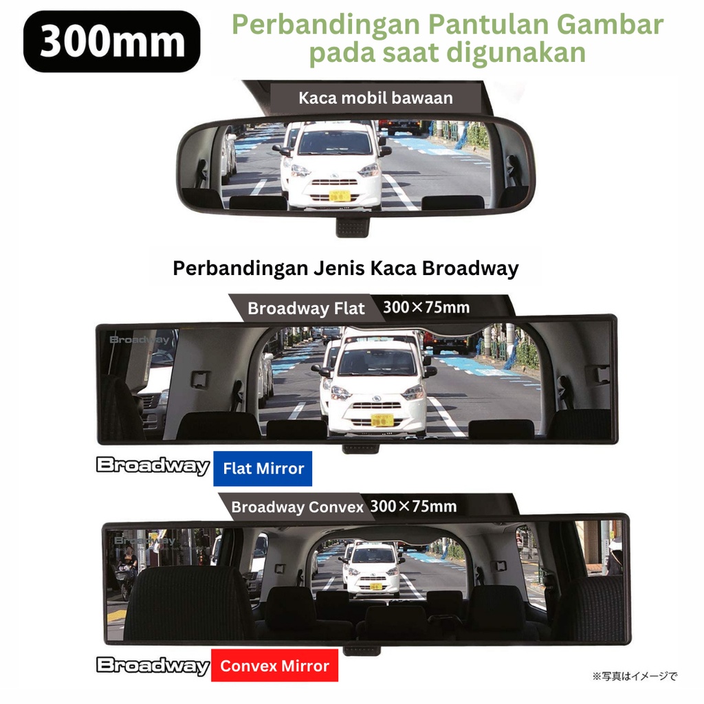 Kaca Spion Tengah Cembung BROADWAY BW 767 300mm Original Convex