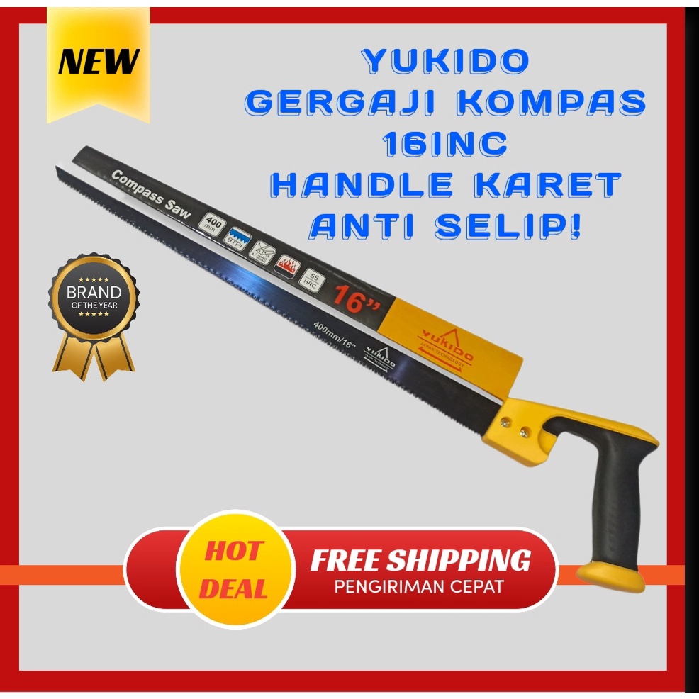 Yukido  Gergaji Kayu 16 inch - Hand Compass Saw Teflon 400mm Gagang Karet