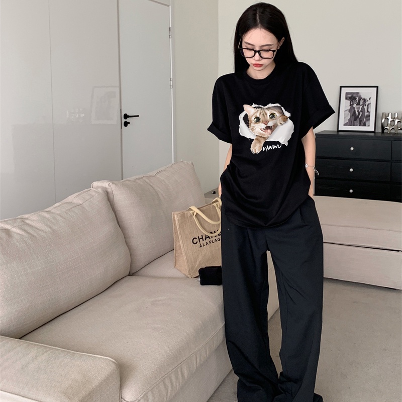 Print T-shirt Kaos Lengan Pendek Cartoon Dog Family Atasan Wanita Oversize Korean Style