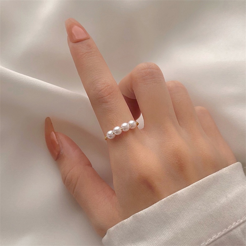 Cincin Polos Sederhana Cincin Mutiara Cincin Jari Telunjuk Mode Baru Cincin Gaya Keren