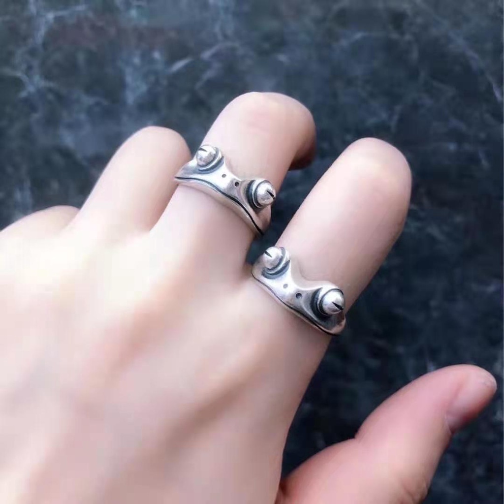 Cincin Desain Mata Kodok Tertutup | Cincin Bentuk Hewan | Aksesoris Pria Dan Wanita | Cincin Pasangan | Sendok Garpu Bahan Stainless Steel