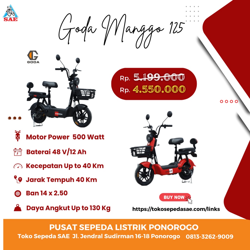 SEPEDA LISTRIK GODA GOLDEN MANGO-125