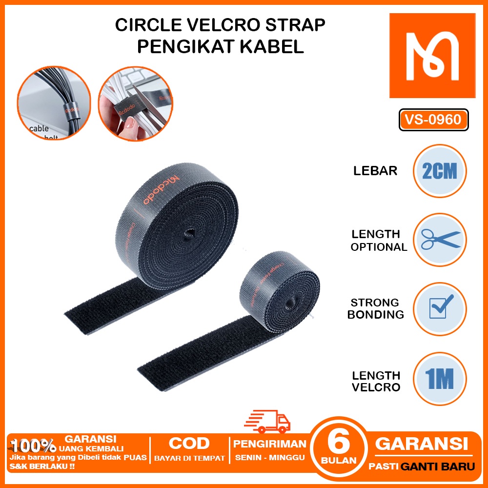 MCDODO Velcro Strap Pengikat &amp; Perekat Klip Organizer Kabel Multifungsi 1M