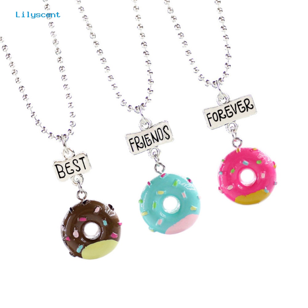 [LS] 3pcs/set Anak Sahabat Donat Liontin Rantai Kalung Anak Perhiasan Hadiah