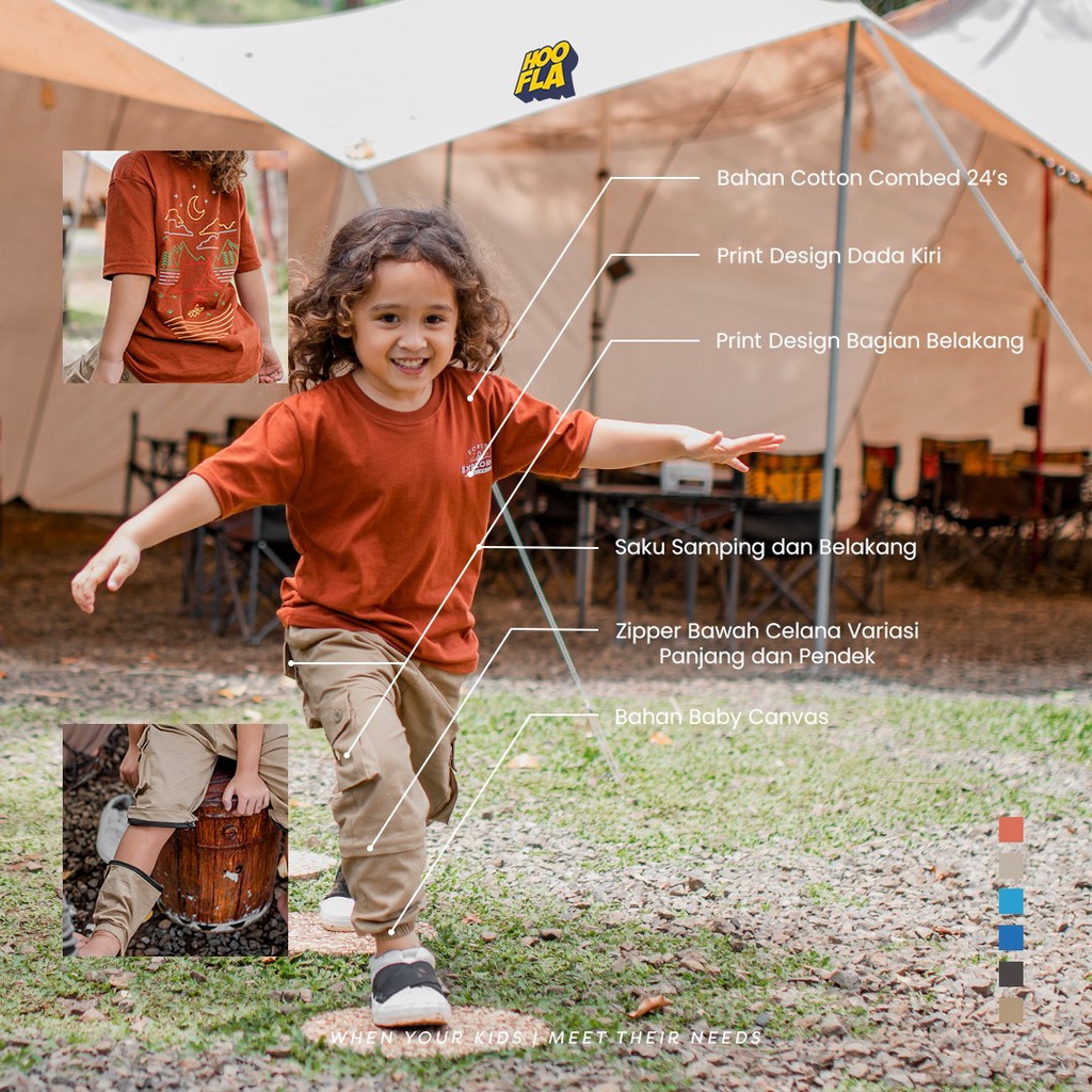 Hoofla Kids Set Outdoor T-Shirt n Jogger Pants ARGO CINAMON Setelan Anak Outdoor Set Baju dan Celana