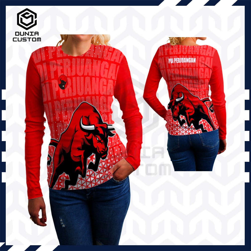 Kaos Baju Lengan Panjang pPartai PDIP Wanita / Kaos Motif PDI PERJUANGAN
