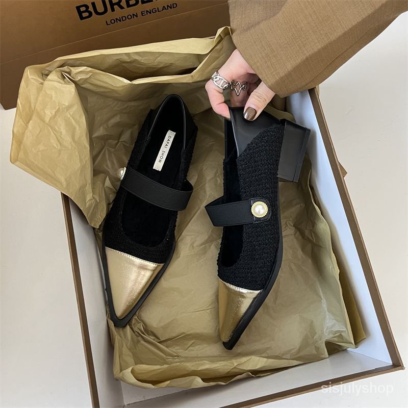 #Sisjuly# Sandal Tali Elastis Wanita Sepatu Tunggal Tumit Tengah Wanita