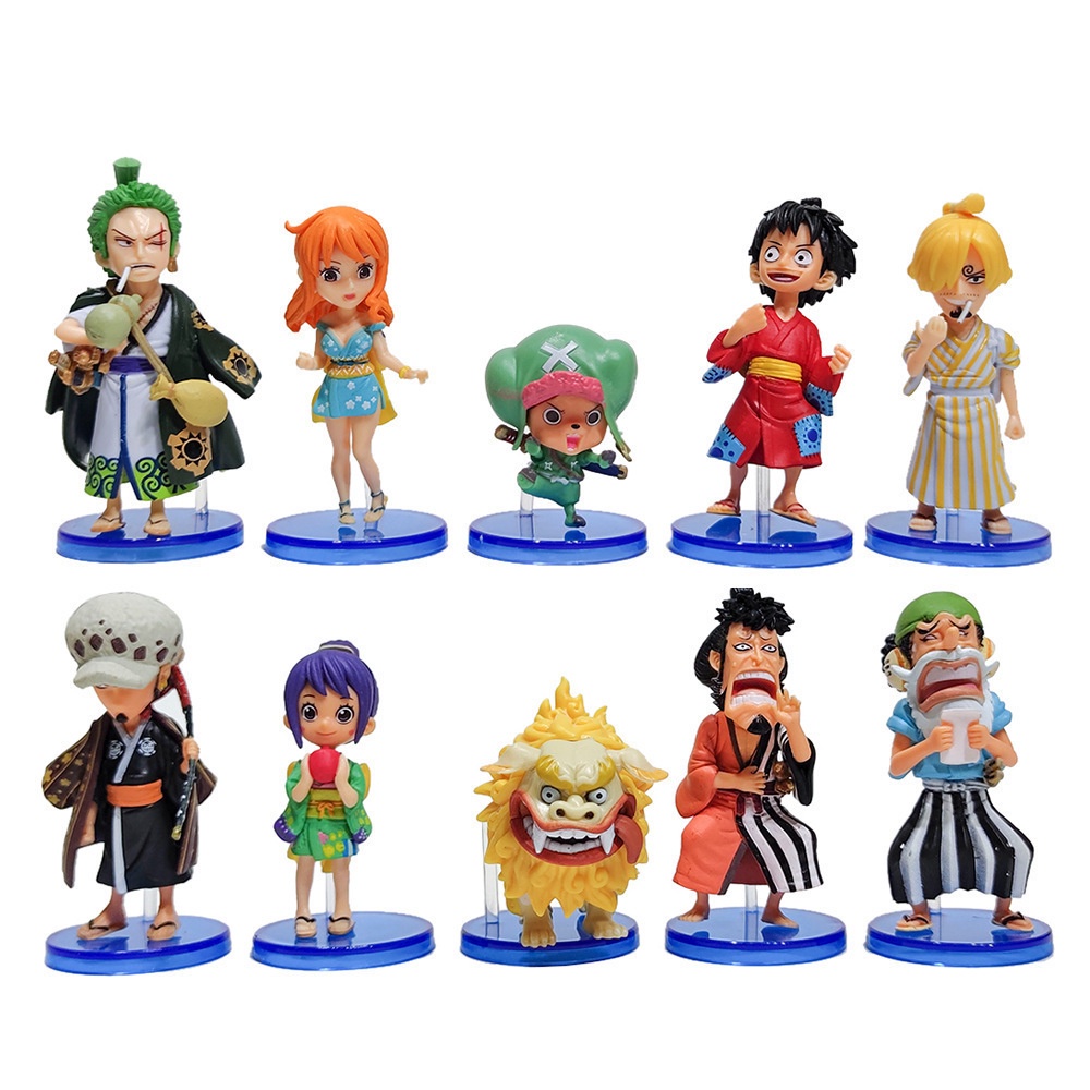 10pcs One Piece anime action figure Wano Country Luffy Zoro Sanji Nami model