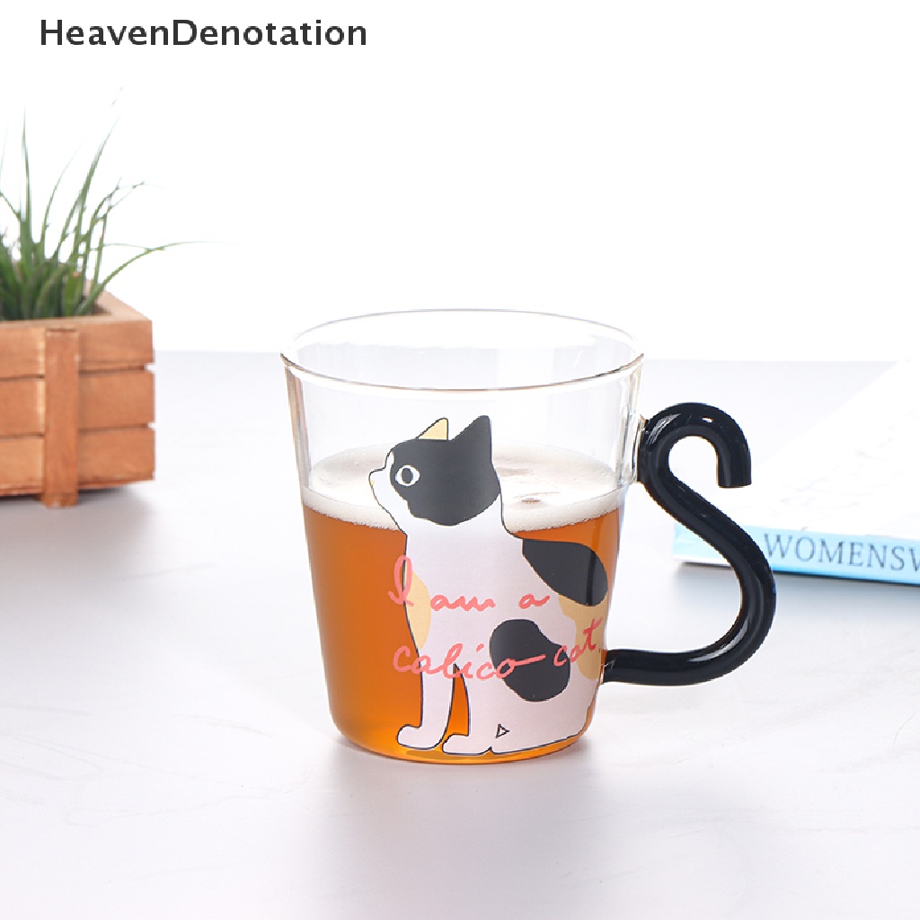 [HeavenDenotation] 250ml Gelas Kucing Lucu Jus Cangkir Kopi Teh Susu Coffee Glass Mug Gagang Ekor Kucing HDV