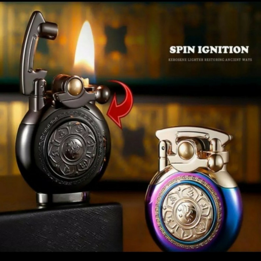 korek api minyak vintage oil lighter chief elegant gift unik Spiner Auto Focus murah