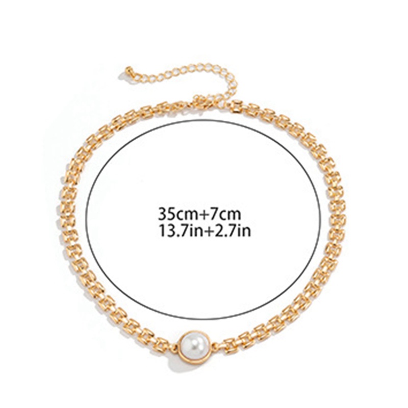 Kalung Choker Mutiara Imitasi Simple Untuk Wanita Geometris Persegi Tipis Link Rantai Kerah Pendek