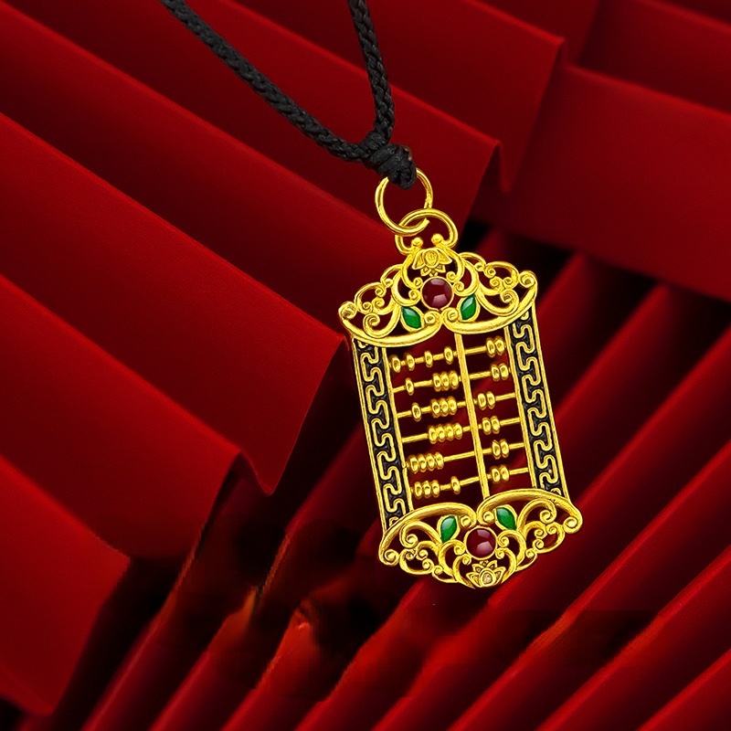 Goldkingdom Perhiasan Fashion Emas Asli Kadar 375Bangkok Aksesoris Ready Stock Pria Dan Wanita Berlapis Emas Retro Membakar Sempoa Biru Liontin Sangat Sederhana Dan Sombong