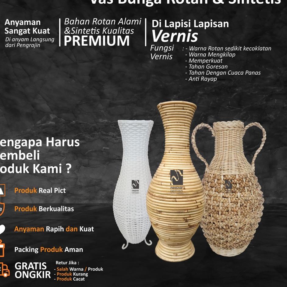 ➯ Vas Pot Guci Tempat Bunga dari rotan TINGGI 50 cm & 60cm Rotan Sintetis Eceng Gondok ✷