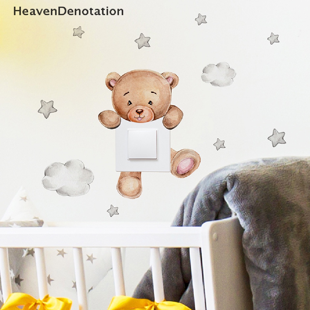 [HeavenDenotation] Kartun Beruang Bintang Saklar Stiker Untuk Kamar Bayi Anak Dekorasi Kamar Tidur Mural Self-adhesive Dekorasi Rumah Wallpaper Lucu Dinding Decals HDV