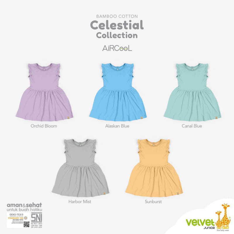 Velvet Junior Celestial Collection Dress Anak Kutung Bamboo Cotton Baju Anak Perempuan