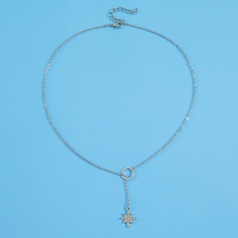 Temperamen High-end, Desain Sederhana, Liontin Bintang Delapan, Kalung Lingkaran Logam Pendek, Rantai Tulang Selangka