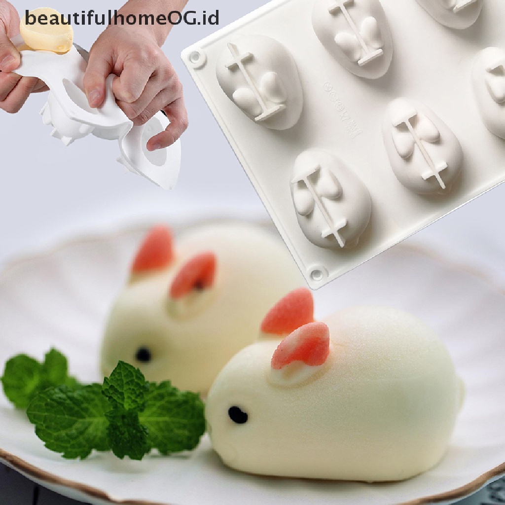 // Beautifulhomeog.id// Cetakan 1per6lubang Silikon 3D Bunny Rabbit Cetakan Dekorag Kue Untuk Baking Mousse **