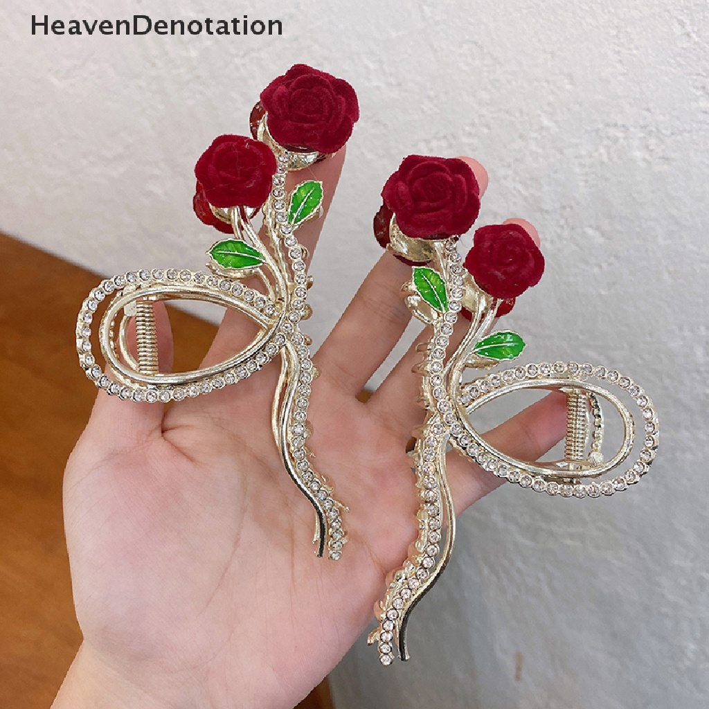 [HeavenDenotation] Retro Rose Ambil Klip Logam Angin Ponytail Klip Hiu Klip Berlian Imitasi Fashion Wanita Aksesoris Rambut Ambil Klip Wanita Gadis Hadiah HDV