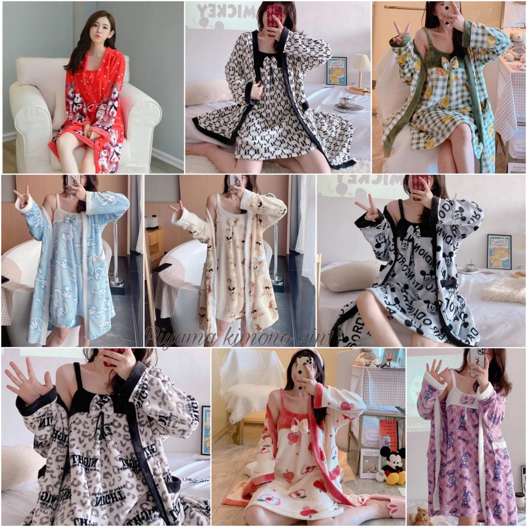 Kimono handuk bludru/kimono bulu include inner/kimono wanita lingerie