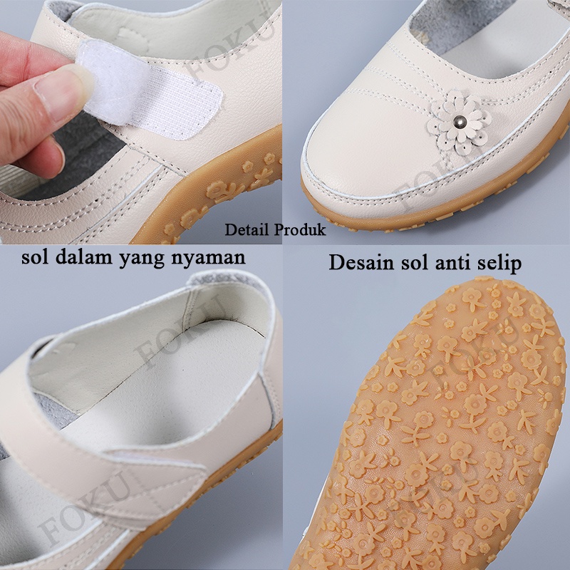 FOKU Sepatu Flat Wanita Sepatu Kulit Wanita Casual