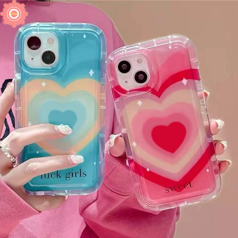 IPHONE Ins Gradiasi Manis Cinta Hati Ponsel Case Kompatibel Untuk Iphone11 12 13 14 Pro MAX 7Plus XR 8Plus 6 6S Plus X XS MAX Lembut TPU Silicon Airbag Shockproof Clear Cover