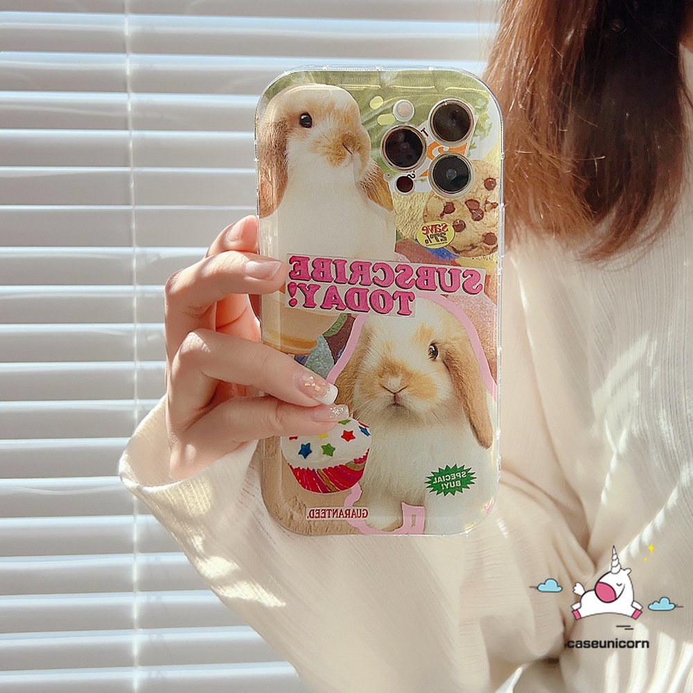 IPHONE Casing Kompatibel Untuk Iphone14 13 11 12 Pro Max XR 6 6S 7 8Plus X XS Max SE 2020 11 Pro Max Ins Panas Lucu Kartun Kelinci Kue Cookie Shockproof Airbag Lembut TPU Case Cover