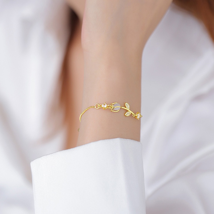 Gelang Permata Tulip Korea Gelang Rantai Gold Pull Adjustable Untuk Aksesoris Perhiasan Wanita