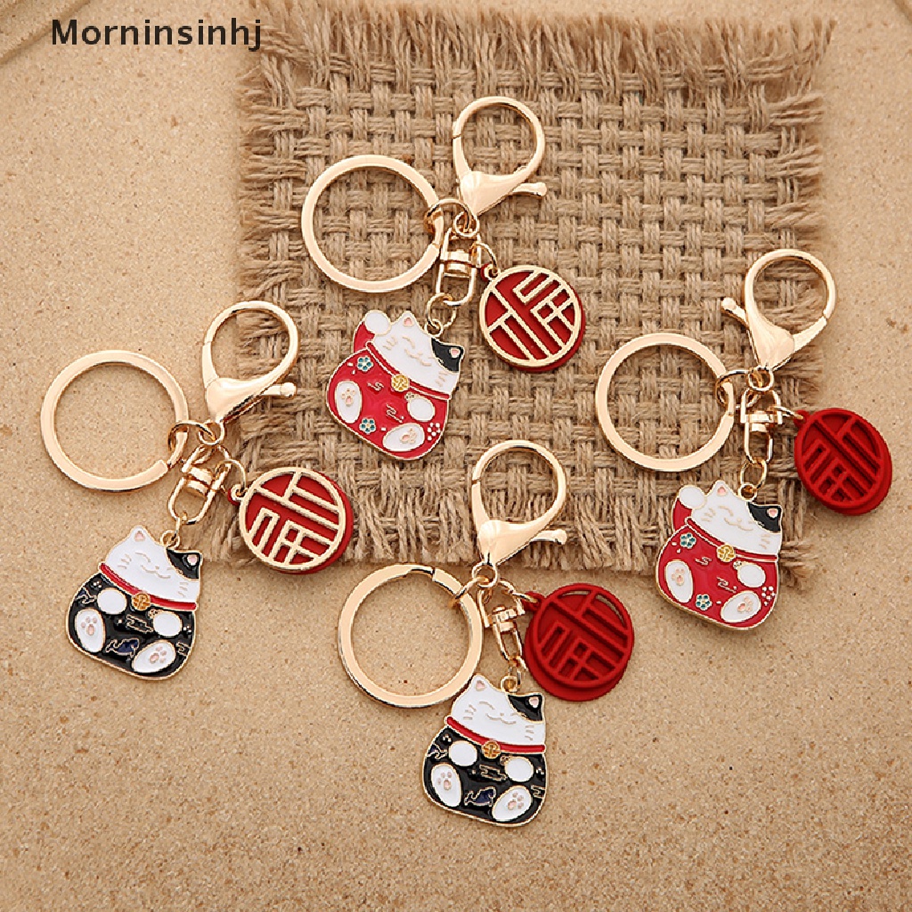 Mornin Anime Lucu Lucky Cat Fortune Keychain Gantungan Kunci Mobil Untuk Wanita Tas Pendent id