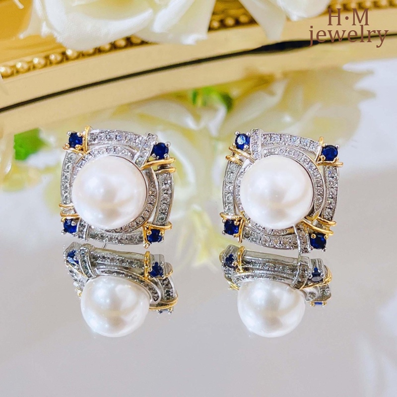 Retro Baroque Pearl Stud Earrings Aurora Warna-Warni Dua-Warna Anting Mutiara Shell Emas