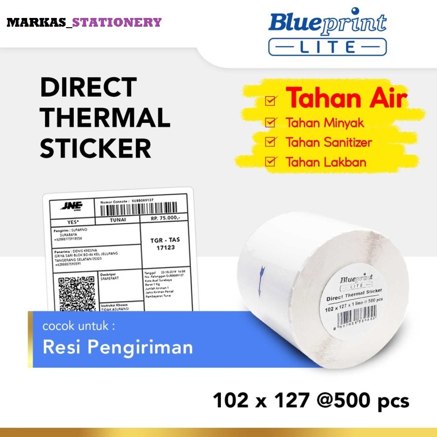 

Kertas Label Thermal Stiker Resi BLUEPRINT Lite 102x127 mm 500Pcs Roll