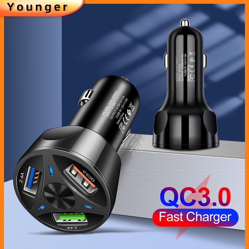 Charger Mobil 7A 3port QC3.0 USB Quick Charger Untuk i-Phone Android Tipe C Handphone Fast Charger Adapter Di Mobil