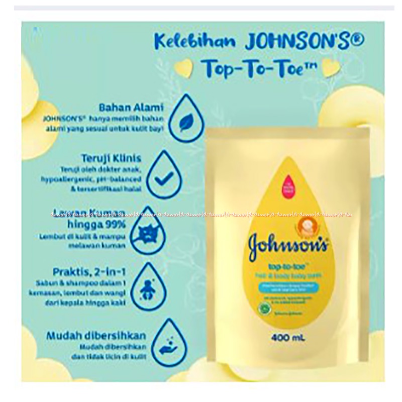 Johnson Top To Toe 400ml  Baby Wash Sabun Mandi Cair Sabun Bayi Refil 400mL Johnson's