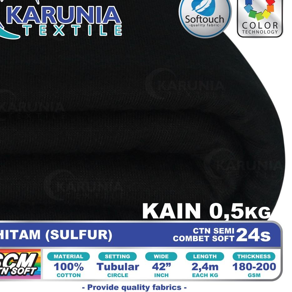 ✳ Kain Kaos Cotton Semi Combet 24s Kiloan | Hitam | Karunia Textile ☈