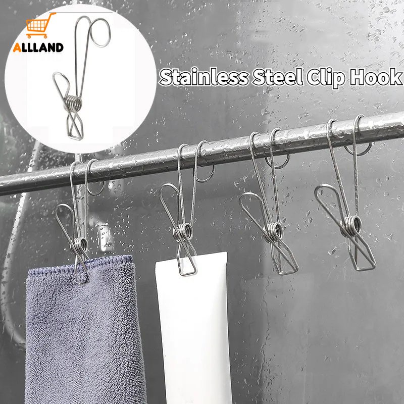 1pc Klip Pengering Pakaian Stainless Steel Portabel Dengan Kait/Pakaian Dalam Kaos Kaki Tetap Tahan Angin Musim Semi Penjepit/Rumah Klip Penyimpanan Multifungsi