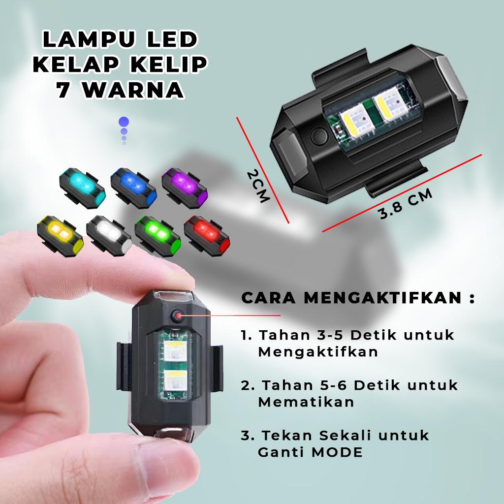 Lampu Kedip Motor Led Strobo 7 Warna Lampu Custom Mini Mobil Strobe Light USB Charger Lampu Sorot Sepeda |GROSIRXPRESS