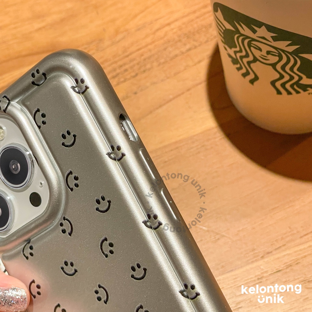 For iPhone - Metalic Matte Silver Smiley Soft Case