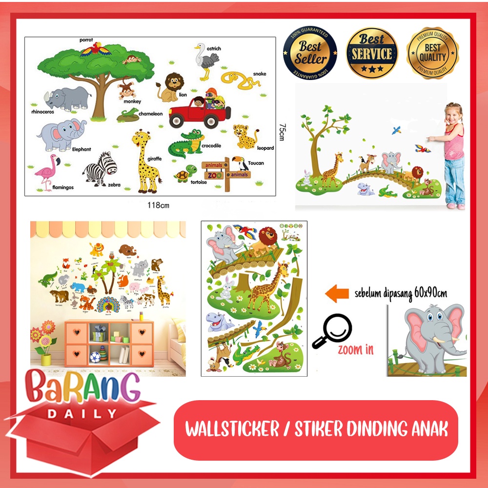 STIKER DINDING ANAK WALL STICKER ANIMAL HEWAN POHON