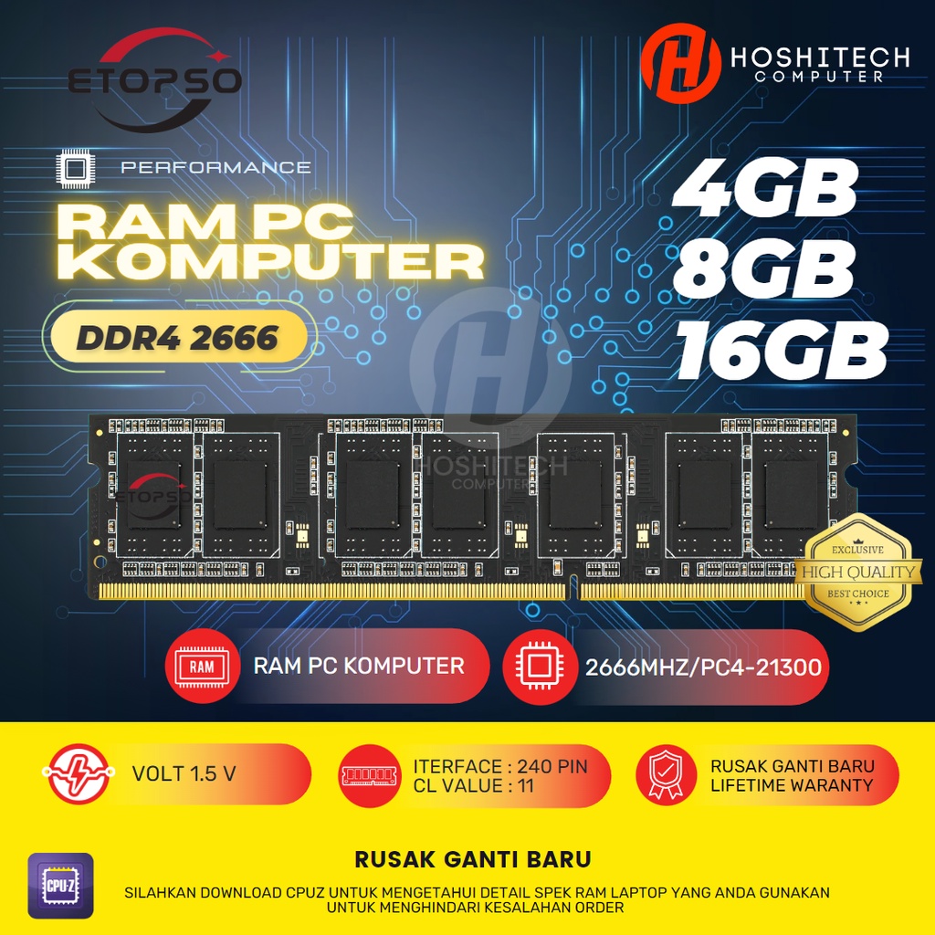 RAM PC DDR4 ETOPSO 8GB 4GB 2666 MHZ 1.2V MEMORY KOMPUTER