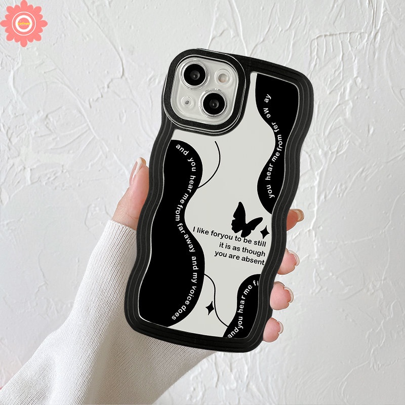 Case Untuk Samsung A04s A14 A13 A50 A12 A20 A50s A02s A03s A31 A04 A23 A32 A04E A22 A30s A21s A52 A51 A33 A1 A52s A53 M22 Hitam Retro Vintage Bunga Kupu-Kupu Lembut Bergelombang Penutup Tepi