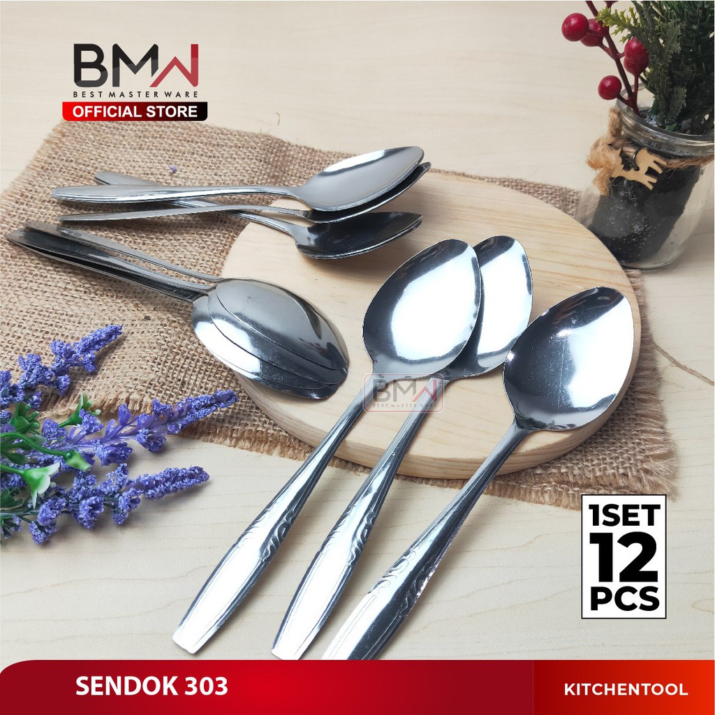 1 Lusin Sendok Makan Motif Batik Peralatan Makan Stainless Steel