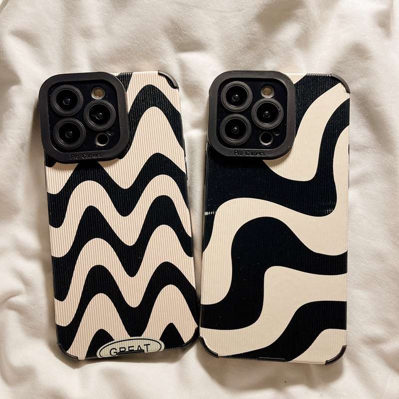 Fashion Art Zebra Wave Soft Case HP iP iPhone 6 6S 7 8 14 + Plus SE 2020 X XS XR 11 12 13 Pro Max Black White Casing Apple