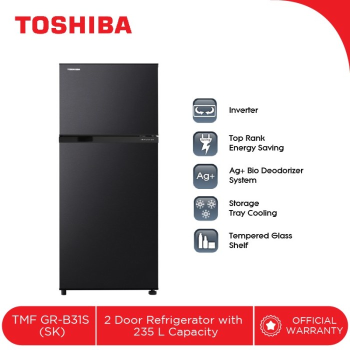 TOSHIBA GR-B31iS Kulkas 2 Pintu 235L - Inverter Refrigerator