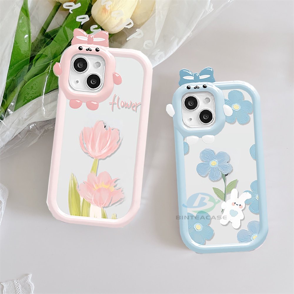 IPHONE Fashion Case Kompatibel Untuk Iphone14 11 12 iPhone6 7 8 Plus 13 Pro MAX 11Pro MAX XR X XS MAX Bunga Tulip Kelinci Monster Kecil Frame Lensa Phone Case Binteacase