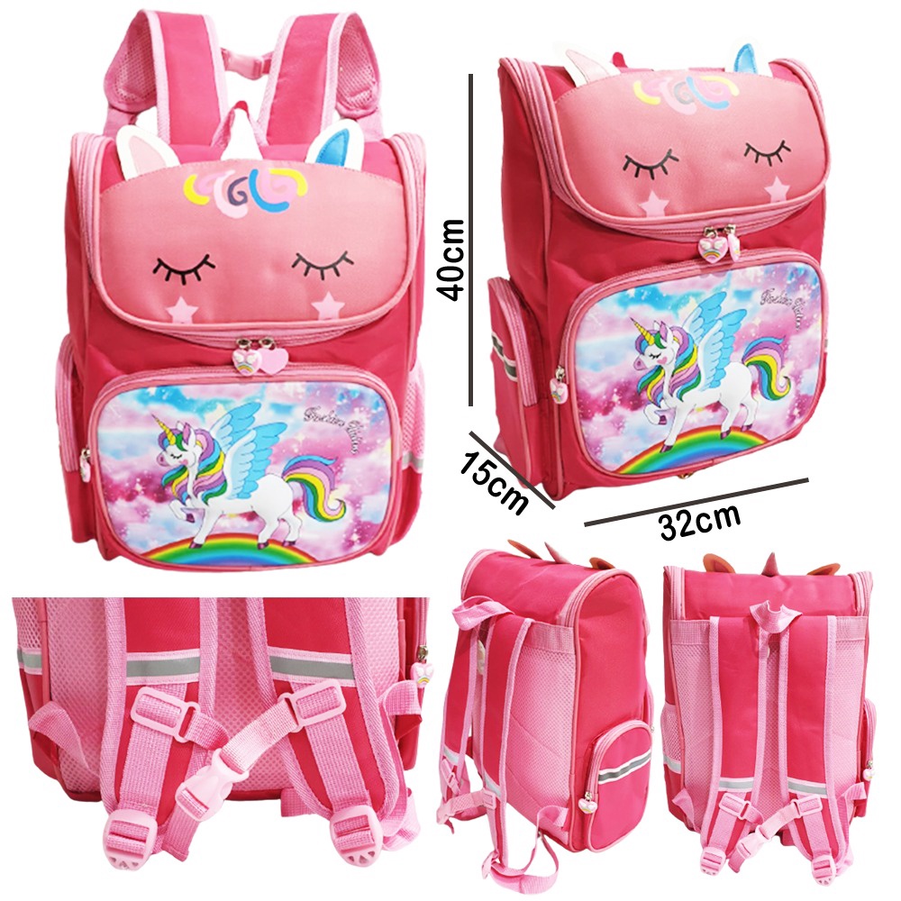 PROMO 10.10 TAS RANSEL ANAK SEKOLAH SD PEREMPUAN CANTIK BAHAN TAHAN AIR GAMBAR UNICORN PANDA TIMBUL 16inch UKURAN BESAR IMPORT