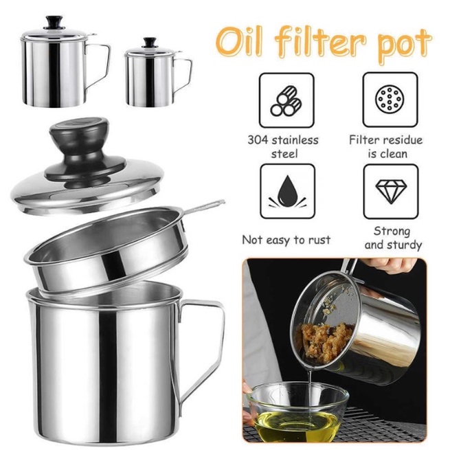 BAJ SARINGAN MINYAK GORENG STAINLESS OIL POT / TEMPAT PENYARING MINYAK JELANTA / WADAH PENYARING MINYAK / SARINGAN MINYAK GORENG 1300ML PR133